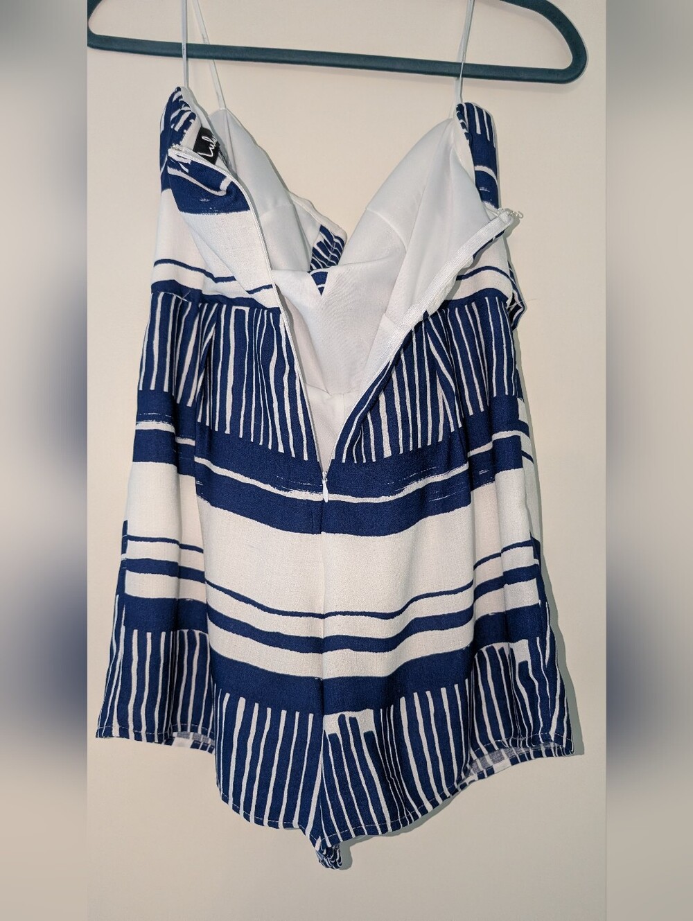 Lulus Delphi Blue And White Striped Tie-front Strapless Romper - Size M - Picture 3 of 4
